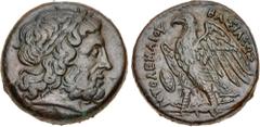 Greek PTOLEMAIC KINGS of EGYPT. Ptolemy II Philadelphos. 285-246 BC. Æ (25.5mm, 17.23 g, 12h). Uncertain mint in Sicily. Struck circa 264–263 BC. Laureate head of Zeus right; dotted border / Eagle sta