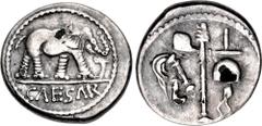 Roman Imperial Set of contemporary counterfeit denarii of the Twelve Caesars. . Includes: Julius Caesar. Elephant advancing right, trampling on horned serpent / Emblems of the pontificate // Augustus.