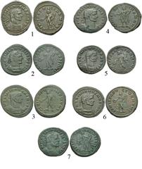 ROMAN. Imperial. Æ Folles of Galerius. Includes: Londinium (London) mint. Struck AD 300. 1. Laureate and cuirassed bust right / Genius standing facing, head left, holding cornucopia and patera. RIC VI