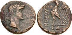 Roman Provincial SELEUCIS and PIERIA, Gabala. Gaius (Caligula). AD 37-41. Æ (20mm, 5.75 g, 12h). Dated CY 85 (AD 39/40). Laureate head right / Eagle standing left on ground line; date in exergue. RPC 