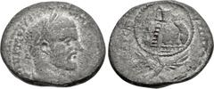 Roman Provincial JUDAEA, Neapolis. Macrinus. AD 217-218. AR Tetradrachm (26.5mm, 11.00 g, 12h). Struck AD 215-217. Laureate head right, slight drapery / Temple complex atop Mt. Gerizim; all within bea