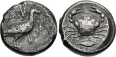 Greek SICILY, Akragas. Circa 480/78-470 BC. AR Didrachm (18mm, 8.46 g, 5h). Sea eagle standing right / Crab; barley grain below; all within incuse circle. Westermark, Coinage, Period I, Group IV, 262 