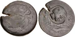 Greek SICILY, Akragas. Circa 405-392 BC. Æ Tetras (28.5mm, 15.69 g, 5h). Eagle standing right, tearing at hare / Crab; six pellets around, crayfish below; c/m: head of Herakles right, wearing lion ski