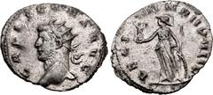 Roman Imperial Gallienus. AD 253-268. Antoninianus (23mm, 3.23 g, 12h). "Legionary series" issue. Mediolanum (Milan) mint. 2nd emission, AD 261. GALLIENVS AVG, radiate head left / LEG I MIN VII P VII 