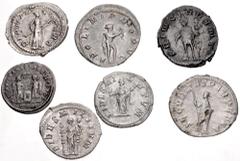 Large Lots ROMAN. Imperial. Lot of seven (7) silver issues. Includes: Elagabalus. AR Denarius // Maximinus I. AR Denarius // Gordian III. AR Antoninianus // AR Denarius // Valerian I. AR Antoninainus 