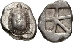 Greek ISLANDS off ATTICA, Aegina. Circa 456/45-431 BC. AR Stater (17.5mm, 12.08 g, 6h). Land tortoise with segmented shell / Large square incuse with skew pattern. Meadows, Aegina, Group IIIb; HGC 6, 
