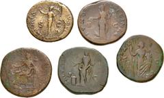 Large Lots ROMAN. Imperial. Lot of five (5) bronze issues. Includes: Nero. Æ As // Trajan. Æ Sestertius // Antoninus Pius. Æ Sestertius // Faustina Junior. Æ Sestertius // Commodus. Æ Sestertius. Aver