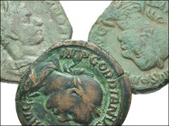 ROMAN. Imperial. Æ of Gordian III and Volusian. Includes: all sestertii. Gordian III / Laetitia // Gordian III / Emperor // Volusian / Concordia. Fair to Good Fine condition, green patinas, surface ro