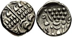 CELTIC, Britain. Durotriges . Uninscribed. Circa 65 BC-AD 45. AR Stater (19mm, 5.51 g, 7h). Durotrigan E, Abstract (Cranborne Chase) type. Devolved head of Apollo right / Disjointed horse left; pellet