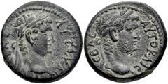 LYDIA, Germe. Titus, with Domitian as Caesar. AD 79-81. Æ 16mm (3.69 g, 11h). Laureate head of Titus right / Laureate head of Domitian right. RPC II 930. VF, dark green patina with light earthen dusti