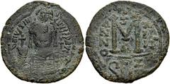 Heraclius. 610-641. Æ Follis (41mm, 20.70 g, 5h). Sicilian mint. Struck 632-641. Countermarked on a follis of Justinian I, Constantinople mint (SB 163): crowned facing bust of Heraclius, monogram to r