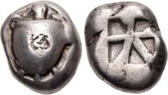 Greek ISLANDS off ATTICA, Aegina. Circa 525-475 BC. AR Stater (16.5mm, 1.72 g, 1h). Sea turtle with 'T-pattern' shell with heavy collar [and row of dots down its back]; c/m on shell: head right within