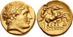 Greek KINGS of MACEDON. Philip III Arrhidaios. 323-317 BC. AV Stater (18mm, 8.61 g, 12h). In the types of Philip II. Magnesia on the Maeander mint. Struck under Menander or Kleitos, circa 322-319 BC. 