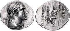 Oriental Greek BAKTRIA, Greco-Baktrian Kingdom. Pantaleon Soter. Circa 185-180 BC. AR Tetradrachm (30mm, 15.91 g, 12h). Diademed and draped bust right / BAΣIΛEΩΣ to right, ΠANTAΛEONTOΣ to left, Zeus e
