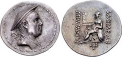 Oriental Greek BAKTRIA, Greco-Baktrian Kingdom. Apollodotos I Soter. Circa 180-160 BC. AR Tetradrachm (34mm, 16.84 g, 12h). Diademed and draped elderly bust right, wearing kausia; all within bead-and-