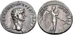 Roman Imperial Claudius. AD 41-54. AR Denarius (19mm, 3.82 g, 4h). Rome mint. Struck AD 50-51. TI CLAVD CAESAR • AVG • P • M • TR • P • X • IMP • P • P, laureate head right / PACI AVGVSTAE, Pax-Nemesi