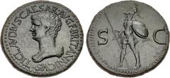 Roman Imperial Britannicus. AD 41-55. Æ Sestertius (36.5mm, 26.52 g, 6h). Uncertain Balkan/Thracian mint. Struck under Claudius, AD 50-54. TI CLAVDIVS • CAESAR • AVG • BRITANNICVS •, bareheaded and dr