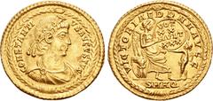 Roman Imperial Constantius II. AD 337-361. AV Heavy Solidus (23.5mm, 5.28 g, 12h). Vicennalia issue. Aquileia mint. Struck AD 343-344. CONSTANTI VS AVGVSTVS, laurel and rosette diademed, draped and cu