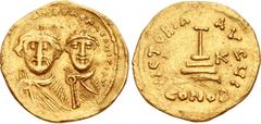 Early Medieval & Islamic ISLAMIC, Umayyad Caliphate. temp. Mu'awiya I ibn Abi Sufyan. AH 41-60 / AD 661-680. AV Solidus (22mm, 4.40 g, 6h). Pseudo-Byzantine type. dd NN hЄARCIISThRЄ NbbC, crowned and 