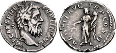 Roman Imperial Pertinax. AD 193. AR Denarius (18mm, 3.42 g, 11h). Rome mint. 2nd emission. Laureate head right / Aequitas standing left, holding scales and cornucopia. RIC IV 1a; Lempereur Type 7, 252