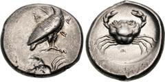 Greek SICILY, Akragas. Circa 480/78-470 BC. AR Didrachm (21mm, 8.63 g, 8h). Sea eagle standing right / Crab; A below; all within incuse circle. Westermark, Coinage, Period I, Group IV, 238 (O83/R161);