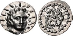 Greek ISLANDS off CARIA, Rhodos. Rhodes. Circa 88/42 BC-AD 14. AR Drachm (20.5mm, 4.05 g, 3h). Attic standard. Iason, magistrate. Radiate head of Helios facing slightly right / Rose seen from above; I