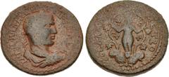 Roman Provincial COELESYRIA, Damascus. Philip I. AD 244-249. Æ (32mm, 20.67 g, 12h). Struck AD 244-247. Laureate, draped, and cuirassed bust right, seen from behind / Female figure (Ambrosia?) facing,