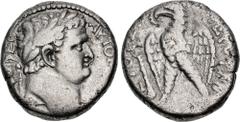 Roman Provincial JUDAEA, Caesarea Maritima(?). Titus. AD 79-81. AR Tetradrachm (25mm, 14.25 g, 12h). Dated "Holy Year" 3 of Vespasian (70/1 CE). Laureate head right, wearing aegis / Eagle standing lef