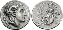KINGS of THRACE. Lysimachos. 305-281 BC. AR Tetradrachm (16.95 g, 9h). Amphipolis mint. Struck circa 288-281 BC. Diademed head of the deified Alexander right, with horn of Ammon / Athena Nikephoros se