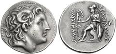 KINGS of THRACE. Lysimachos. 305-281 BC. AR Tetradrachm (17.12 g, 2h). Amphipolis mint. Struck circa 288-281 BC. Diademed head of the deified Alexander right, with horn of Ammon / Athena Nikephoros se
