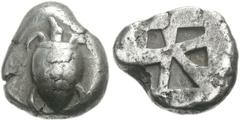 ISLANDS off ATTICA, Aegina. Circa 510-490 BC. AR Stater (12.00 g, 3h). Sea turtle with ‘T-pattern’ shell with heavy collar / “Proto-skew” incuse pattern with wedged-shaped lines. Asyut Group VIb, 521-