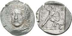 DYNASTS of LYCIA. Perikles. Circa 380-360 BC. AR Stater (9.66 g, 3h). Struck circa 380-375 BC. Laureate and draped bust of Perikles facing slightly left / Warrior, nude but for crested Corinthian helm
