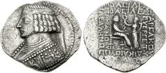 KINGS of PARTHIA. Phraates IV. Circa 38-2 BC. AR Tetradrachm (14.12 g, 12h). Seleukeia on the Tigris mint. Dated Holöos SE 275 (July, 37 BC). Diademed and draped bust left, wart on forehead / Phraates