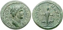 LYDIA, Nacrasa. Pseudo-autonomous issue. Time of Trajan to Marcus Aurelius, AD 98-180. Æ 22mm (7.60 g, 12h). Draped bust of Syncletus (Senate) right / Cult statue of Diana (Artemis) Ephesia, stags at 
