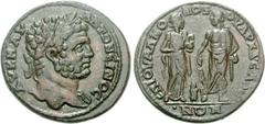 LYDIA, Sala. Caracalla. AD 198-217. Æ 28mm (12.43 g, 6h). Val. Moloxos, archon α´. AV K M AV ANTONЄINOC (sic), laureate bust right, slight drapery on left shoulder / ЄΠI OVAΛ MO ΛOΞ OV APX A CAΛH NΩN 