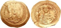 Constantine IX Monomachus. 1042-1055. AV Histamenon Nomisma (4.42 g, 6h). Constantinople mint. Struck 1054-1055. Facing bust of Christ Pantokrator / Facing bust of Constantine, wearing crown with cros