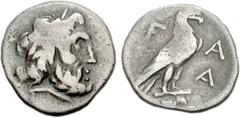 ELIS, Olympia. 131st-132nd Olympiad. 256-252 BC. AR Hemidrachm (2.35 g, 2h). Laureate head of Zeus right / Eagle standing right on Ionic column capital. BCD Olympia 225 (same dies). Near VF, toned, fl