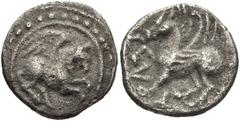 CELTIC, Britain. Trinovantes & Catuvellauni . Tasciovanus. Circa 20 BC-AD 10. AR Unit (13mm, 1.30 g, 12h). Struck circa 5 BC-AD 10. Pegasos left / Griffin right within pelleted frame. Kretz type E3; V