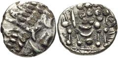 CELTIC, Britain. Durotriges . Uninscribed. Circa 65 BC-AD 45. Fourrée AV Stater (16mm, 4.11 g, 3h). Devolved head of Apollo right / Disjointed horse left; pellets above, pellet below, pellet in lozeng