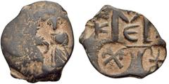 Heraclius, with Heraclius Constantine. 610-641. Æ Follis (21mm, 5.97 g, 8h). Constantinople mint, 5th officina. Uncertain date. Heraclius, on left, wearing crown and military dress, holding long cross