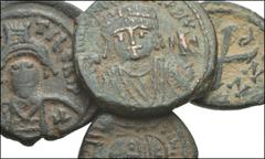 BYZANTINE. Æ from Justinian I to Maurice Tiberius. Includes: Various mints. Justinian I. Æ Decanummium // Tiberius II. Half Follis // Same. Æ Decanummium // Maurice Tiberius. Æ Half Follis // . VF. LO