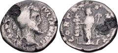 Roman Imperial Didius Julianus. AD 193. Fourrée Denarius (18mm, 2.76 g, 7hh). Rome mint. Laureate head right / Concordia standing facing, head left, holding aquila and signum, each set on ground. RIC 