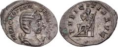 Roman Imperial Otacilia Severa. Augusta, AD 244-249. AR Antoninianus (24mm, 4.45 g, 12h). Rome mint, 4th officina. 4th emission of Philip I, AD 245. Diademed and draped bust right, set on crescent / P