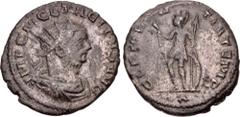 Roman Imperial Tacitus. AD 275-276. Antoninianus (22mm, 3.87 g, 12h). Rome mint, 6th officina. 1st emission, November AD 275. Radiate, draped, and cuirassed bust right / Mars standing left, holding br