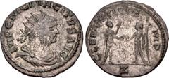 Roman Imperial Tacitus. AD 275-276. Antoninianus (22mm, 3.20 g, 6h). Rome mint, 6th officina. 1st emission, AD 275. Radiate, draped, and cuirassed bust right / CLEMENTIA TE MP, Tacitus standing right,