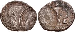 Roman Imperial Licinius I. AD 308-324. Æ Follis (19mm, 3.28 g, 12h). Antioch mint. Double struck off center obverse with blank planchet impression on reverse. Struck AD 321-324. [IMP C VAL LICIN LICIN