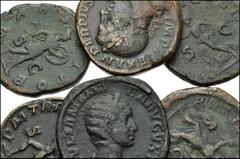 ROMAN. Imperial. Æ from Severus Alexander and Julia Mamaea. Includes: all sestertii. Various types. Severus Alexander (5) // Julia Mamaea. Good Fine to VF. LOT SOLD AS IS, NO RETURNS. Six (6) coins in