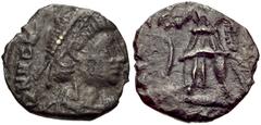 VANDALS. Pseudo-Imperial coinage. Circa 440-490. AR ½ Siliqua (11mm, 0.76 g, 5h). Struck in the name of Honorius. Diademed, draped, and cuirassed bust right / Victory standing left, holding wreath and