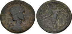 Roman Provincial CILICIA, Tarsus. Tranquillina. Augusta, AD 241-244. Æ (32mm, 19.44 g, 6h). Draped bust right, wearing stephane, set on crescent / Dionysus standing left, pouring wine from cantharus o