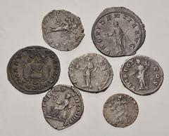 Large Lots ROMAN. Imperial. Lot of seven (7) silver issues. Includes: AR Denarii (4) // AR Antoninianus (2) // AR Siliqua. Good Fine to VF, the siliqua clipped. LOT SOLD AS IS, NO RETURNS. Seven (7) c